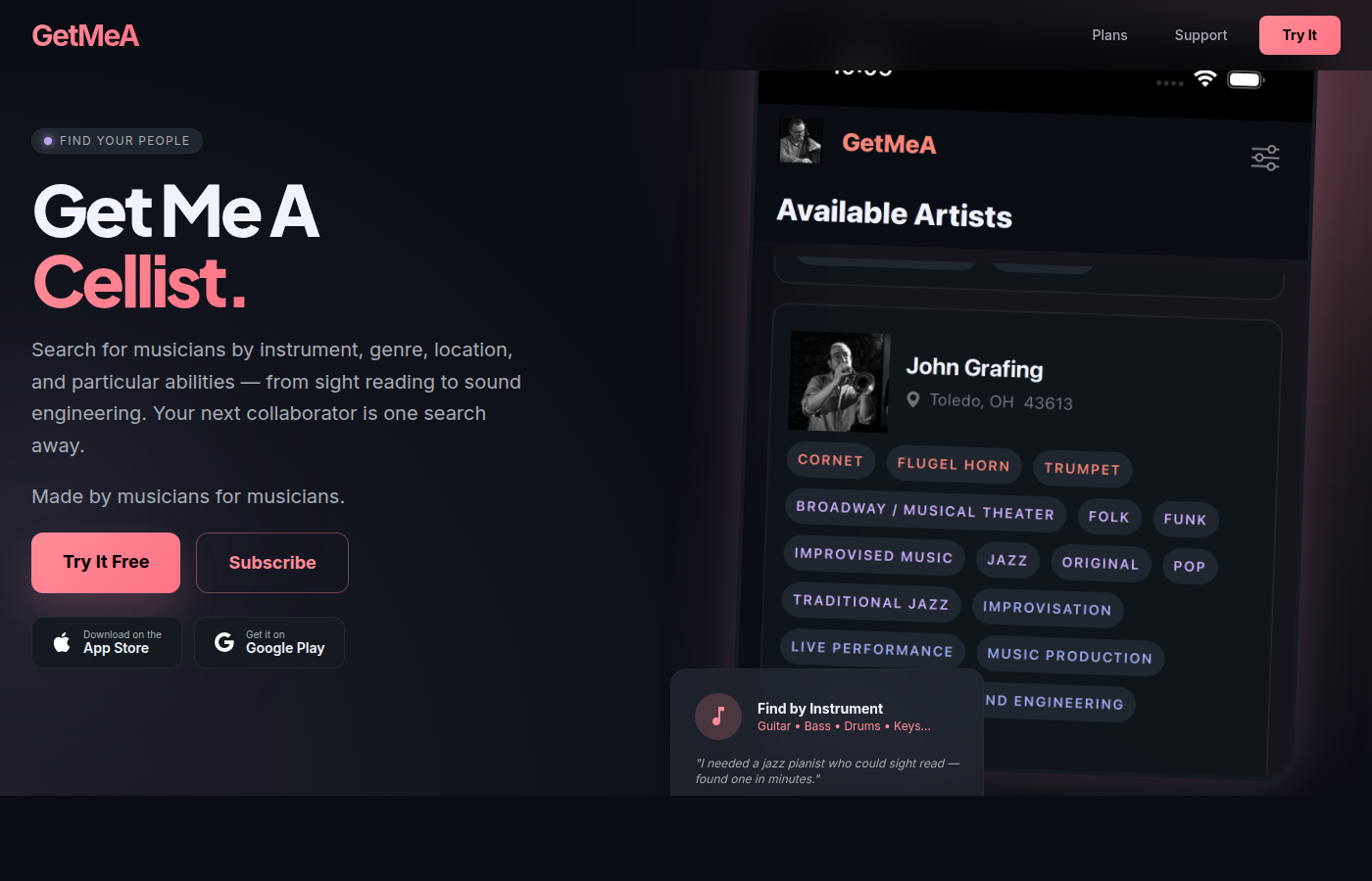 GetMeA — Find Musicians, Collaborate, Create